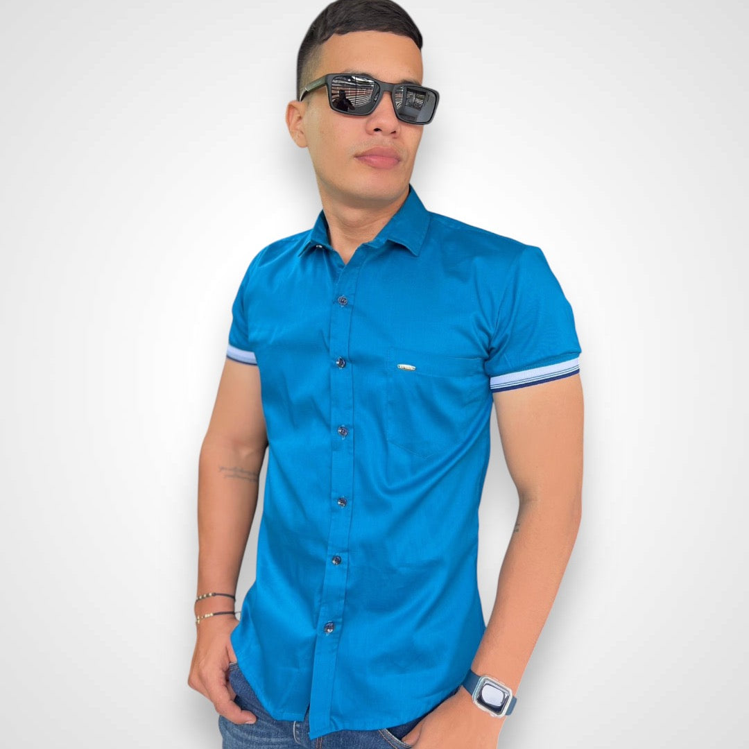 Camisa Manga Corta - Azul medio